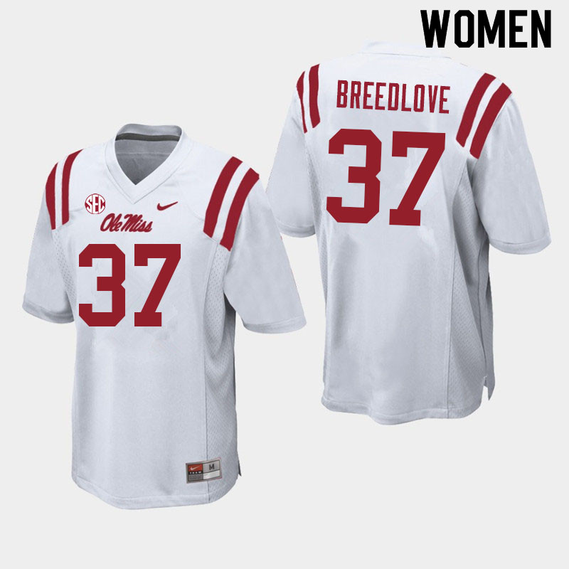 Women #37 Kyndrich Breedlove Ole Miss Rebels College Football Jerseys Sale-White - Click Image to Close